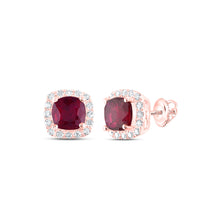  14k Rose Gold Womens Cushion Ruby Diamond Halo Earrings 1-3/4 Cttw