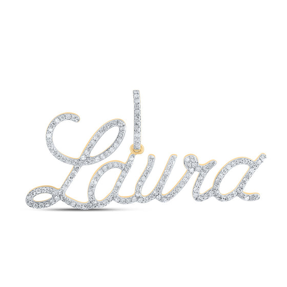 10k Yellow Gold Womens Round Diamond LAURA Name Pendant 3/4 Cttw