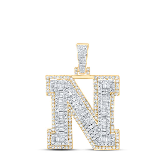 10k Yellow Gold Mens Baguette Diamond N Initial Letter Charm Pendant 1 Cttw