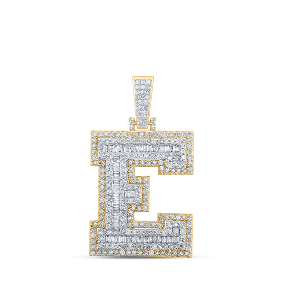 10k Yellow Gold Mens Round Diamond E Initial Letter Charm Pendant 1-1/4 Cttw