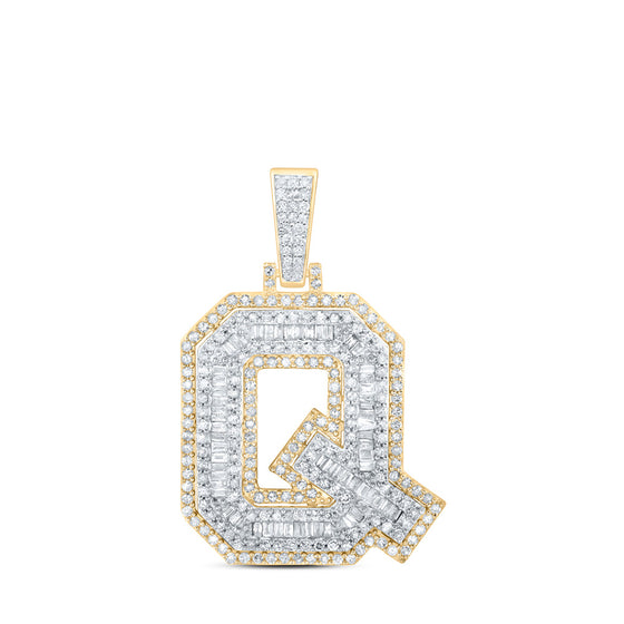 10k Yellow Gold Mens Round Diamond Q Initial Letter Charm Pendant 7/8 Cttw