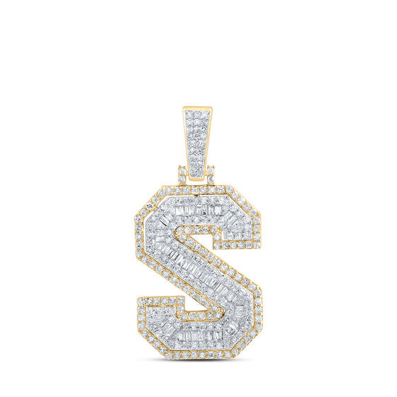 10k Yellow Gold Mens Round Diamond S Initial Letter Charm Pendant 1 Cttw