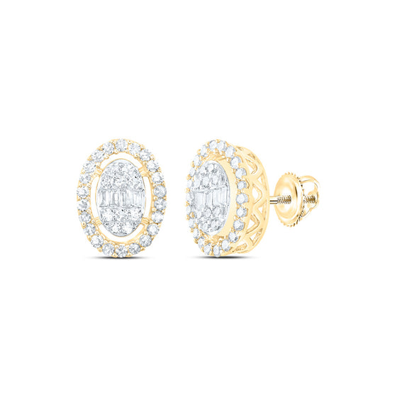 10k Yellow Gold Womens Baguette Diamond Oval Earrings 3/8 Cttw