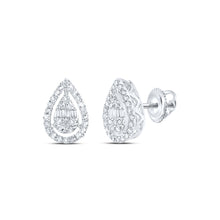  10k White Gold Womens Baguette Diamond Teardrop Earrings 3/8 Cttw