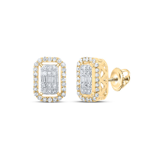 10k Yellow Gold Womens Round Diamond Rectangle Earrings 1/2 Cttw