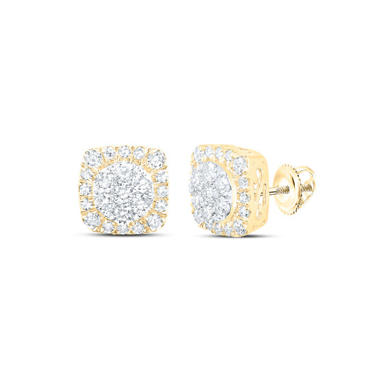 10k Yellow Gold Womens Round Diamond Square Cluster Earrings 5/8 Cttw