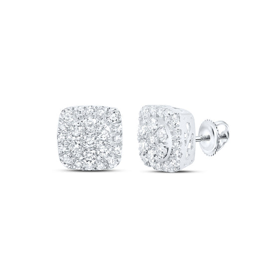 10k White Gold Womens Round Diamond Square Cluster Earrings 5/8 Cttw