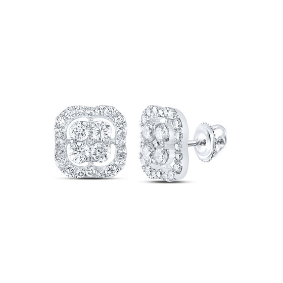 10k White Gold Womens Round Diamond Square Earrings 1 Cttw