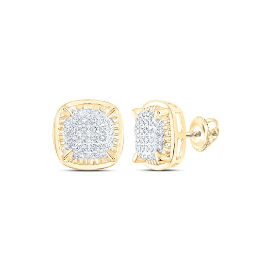10k Yellow Gold Womens Round Diamond Square Earrings 1/5 Cttw