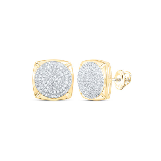10k Yellow Gold Womens Round Diamond Square Earrings 7/8 Cttw