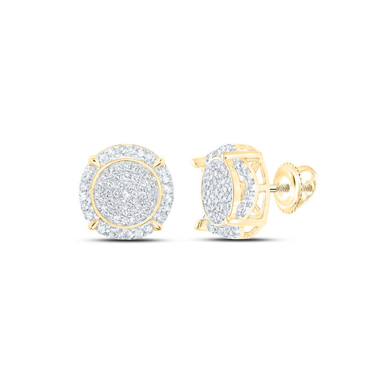 10k Yellow Gold Womens Round Diamond Cluster Earrings 1/2 Cttw