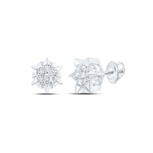  10k White Gold Womens Round Diamond Starburst Cluster Earrings 1/5 Cttw