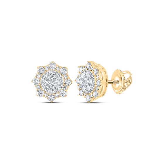10k Yellow Gold Womens Round Diamond Cluster Earrings 3/4 Cttw