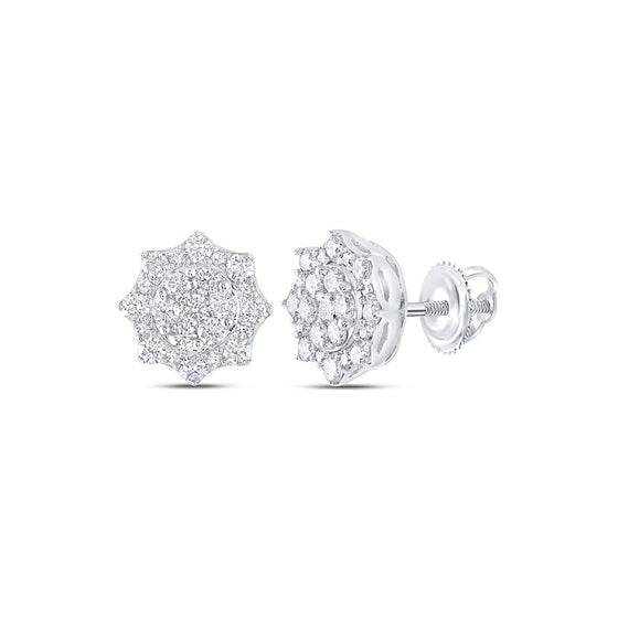 10k White Gold Womens Round Diamond Cluster Earrings 3/4 Cttw