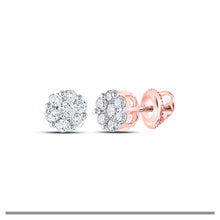  10k Rose Gold Womens Round Diamond Flower Cluster Earrings 1/2 Cttw