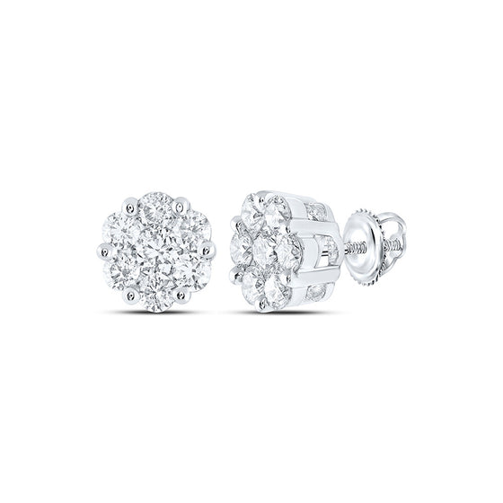 14k White Gold Womens Round Diamond Flower Cluster Earrings 4 Cttw