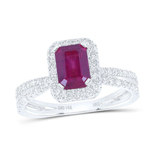  14k White Gold Womens Emerald Ruby Diamond Halo Ring 2 Cttw