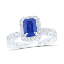  14k White Gold Womens Emerald Blue Sapphire Diamond Fashion Ring 1-1/2 Cttw