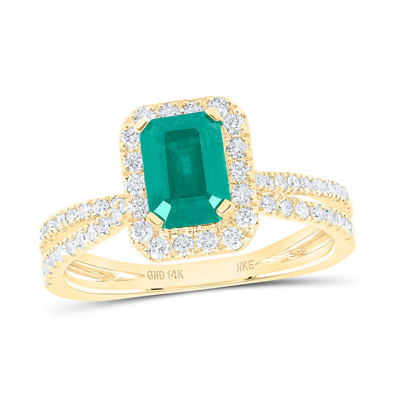 14k Yellow Gold Womens Emerald Emerald Diamond Fashion Ring 1-1/2 Cttw