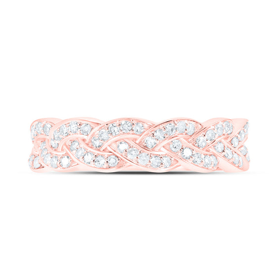 10k Rose Gold Womens Round Diamond Braid Band Ring 1/3 Cttw