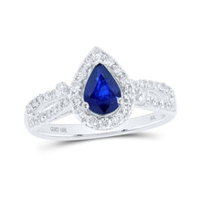  10k White Gold Womens Pear Blue Sapphire Diamond Fashion Ring 1-1/4 Cttw