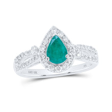  10k White Gold Womens Pear Emerald Diamond Halo Ring 1 Cttw