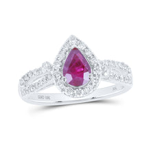  10k White Gold Womens Pear Ruby Diamond Fashion Ring 1-5/8 Cttw