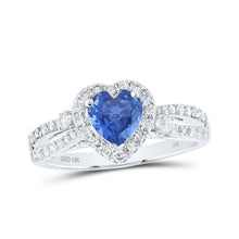  10k White Gold Womens Heart Blue Sapphire Diamond Fashion Ring 1-3/8 Cttw