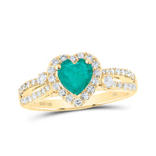  10k Yellow Gold Womens Heart Emerald Diamond Fashion Ring 1 Cttw