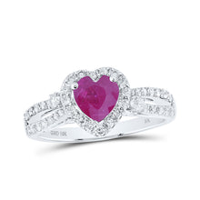  10k White Gold Womens Heart Ruby Diamond Halo Ring 1-1/3 Cttw