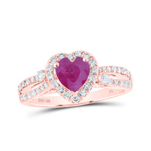  10k Rose Gold Womens Heart Ruby Diamond Fashion Ring 1-1/3 Cttw