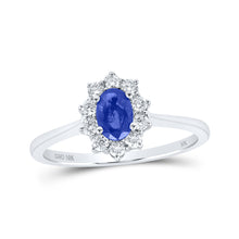 10k White Gold Womens Oval Blue Sapphire Diamond Halo Ring 7/8 Cttw