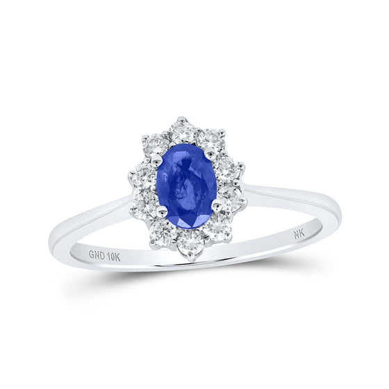 10k White Gold Womens Oval Blue Sapphire Diamond Halo Ring 7/8 Cttw