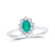  10k White Gold Womens Oval Emerald Diamond Halo Ring 7/8 Cttw