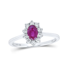  10k White Gold Womens Oval Ruby Diamond Halo Ring 3/4 Cttw