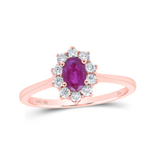  10k Rose Gold Womens Oval Ruby Diamond Halo Ring 3/4 Cttw