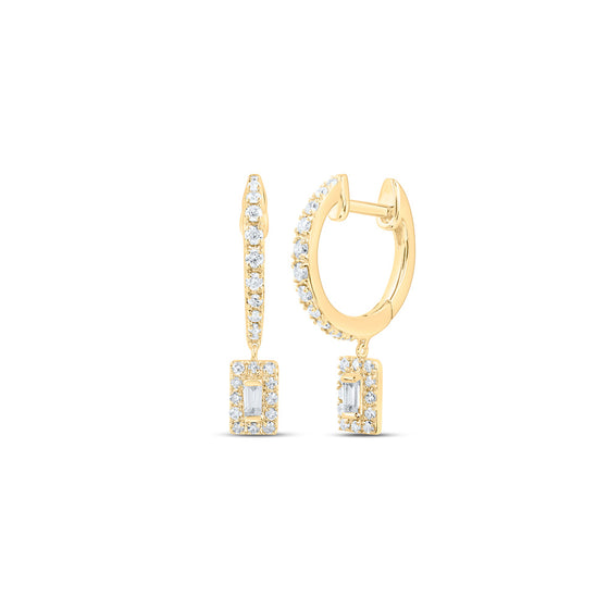 10k Yellow Gold Womens Round Diamond Hoop Dangle Earrings 1/3 Cttw