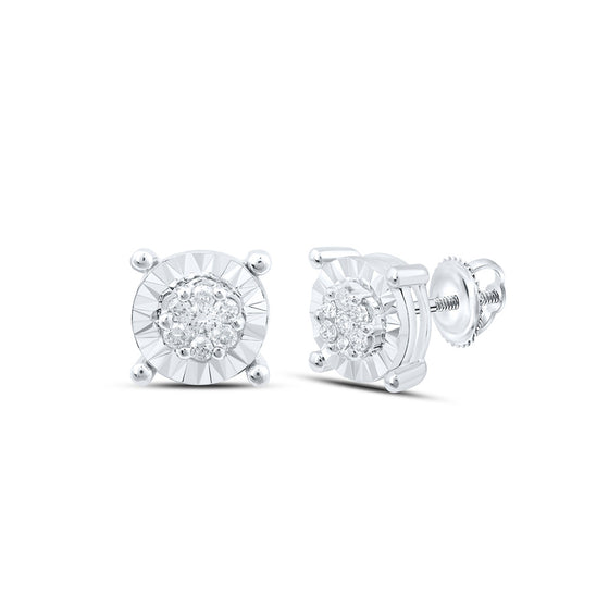 10k White Gold Womens Round Diamond Cluster Earrings 1/4 Cttw