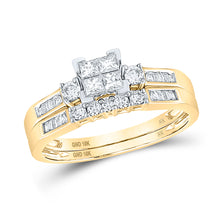  10k Yellow Gold Princess Diamond Square Bridal Wedding Ring Band Set 1 Cttw