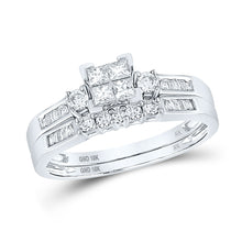  10k White Gold Princess Diamond Square Bridal Wedding Ring Band Set 1 Cttw