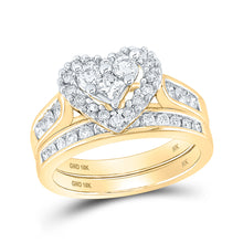  10k Yellow Gold Princess Diamond Heart Bridal Wedding Ring Band Set 1 Cttw