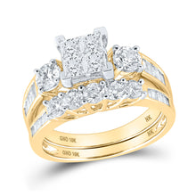  10k Yellow Gold Princess Diamond Square Bridal Wedding Ring Band Set 2 Cttw