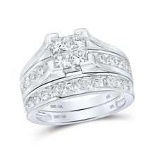  10k White Gold Princess Diamond Bridal Wedding Ring Band Set 2 Cttw