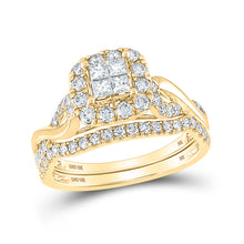  10k Yellow Gold Princess Diamond Square Bridal Wedding Ring Band Set 1 Cttw