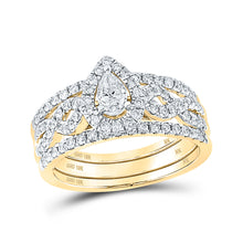  10k Yellow Gold Pear Diamond 3-Piece Bridal Wedding Ring Band Set 7/8 Cttw