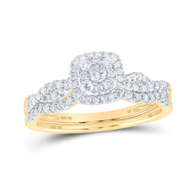  10k Yellow Gold Round Diamond Square Bridal Wedding Ring Band Set 1/2 Cttw