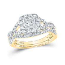  10k Yellow Gold Princess Diamond Halo Bridal Wedding Ring Band Set 1 Cttw