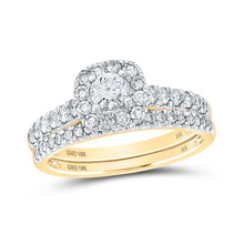  10k Yellow Gold Round Diamond Halo Bridal Wedding Ring Band Set 1 Cttw