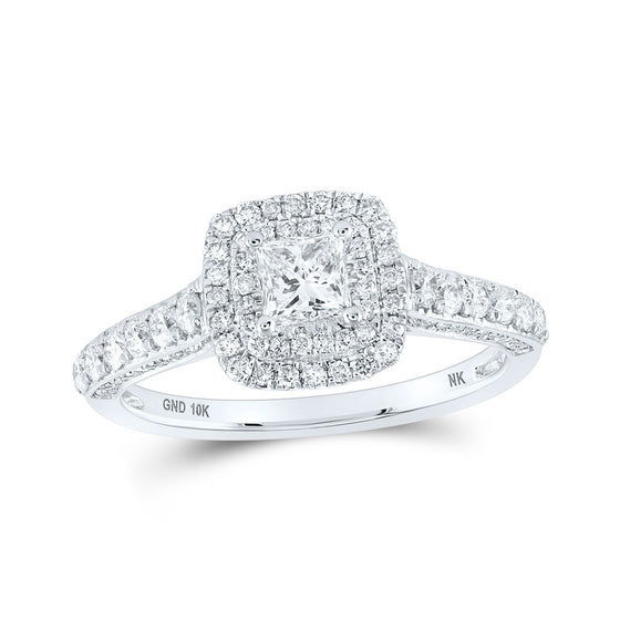 10k White Gold Princess Diamond Halo Bridal Wedding Engagement Ring 1 Cttw