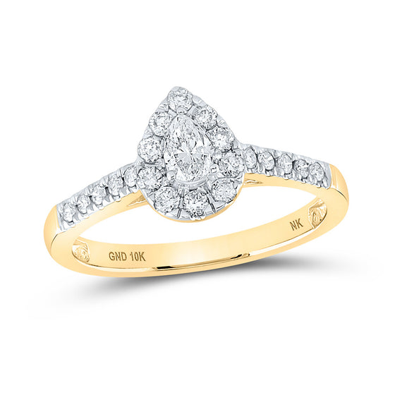 10k Yellow Gold Pear Diamond Halo Bridal Wedding Engagement Ring 1/2 Cttw
